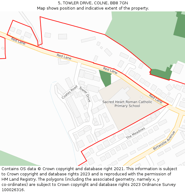 5, TOWLER DRIVE, COLNE, BB8 7GN: Location map and indicative extent of plot