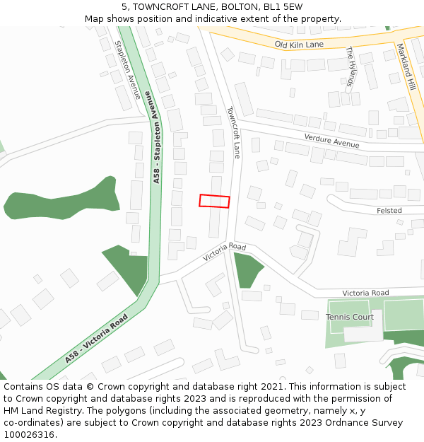 5, TOWNCROFT LANE, BOLTON, BL1 5EW: Location map and indicative extent of plot