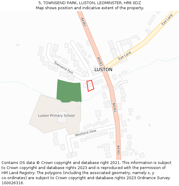 5, TOWNSEND PARK, LUSTON, LEOMINSTER, HR6 0DZ: Location map and indicative extent of plot