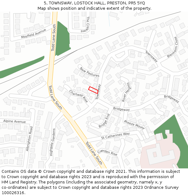 5, TOWNSWAY, LOSTOCK HALL, PRESTON, PR5 5YQ: Location map and indicative extent of plot