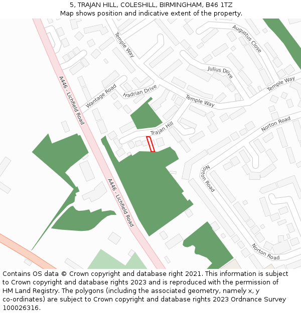 5, TRAJAN HILL, COLESHILL, BIRMINGHAM, B46 1TZ: Location map and indicative extent of plot