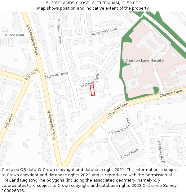 5, TREELANDS CLOSE, CHELTENHAM, GL53 0DF: Location map and indicative extent of plot
