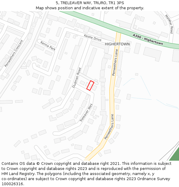 5, TRELEAVER WAY, TRURO, TR1 3PS: Location map and indicative extent of plot