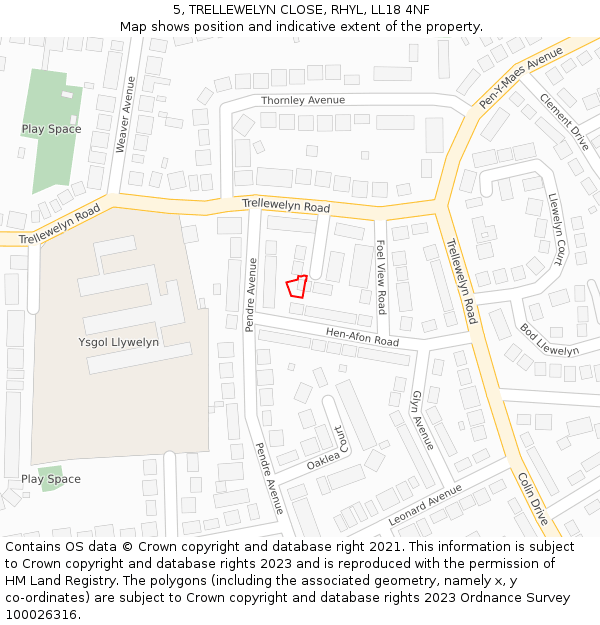 5, TRELLEWELYN CLOSE, RHYL, LL18 4NF: Location map and indicative extent of plot