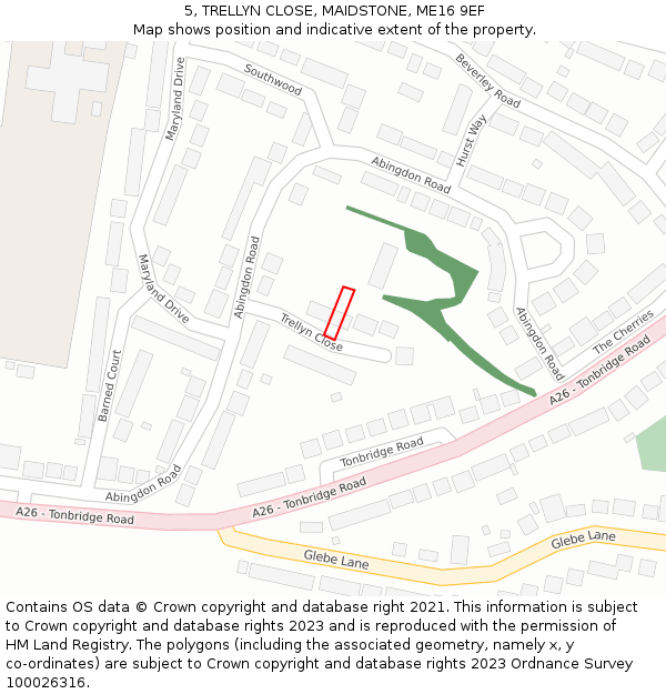 5, TRELLYN CLOSE, MAIDSTONE, ME16 9EF: Location map and indicative extent of plot