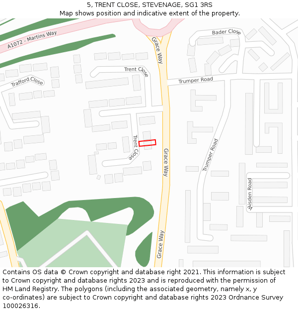 5, TRENT CLOSE, STEVENAGE, SG1 3RS: Location map and indicative extent of plot