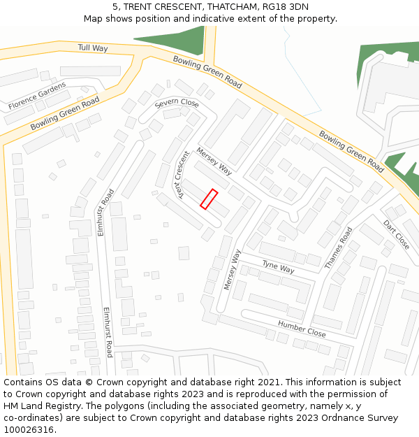 5, TRENT CRESCENT, THATCHAM, RG18 3DN: Location map and indicative extent of plot