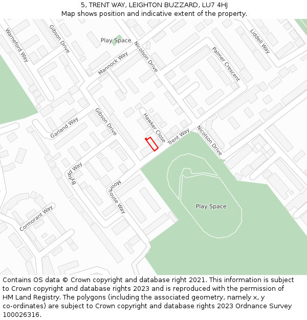 5, TRENT WAY, LEIGHTON BUZZARD, LU7 4HJ: Location map and indicative extent of plot