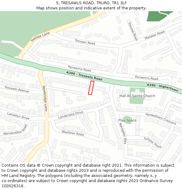 5, TRESAWLS ROAD, TRURO, TR1 3LF: Location map and indicative extent of plot