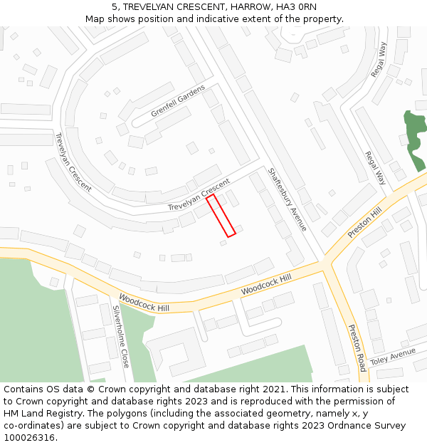 5, TREVELYAN CRESCENT, HARROW, HA3 0RN: Location map and indicative extent of plot