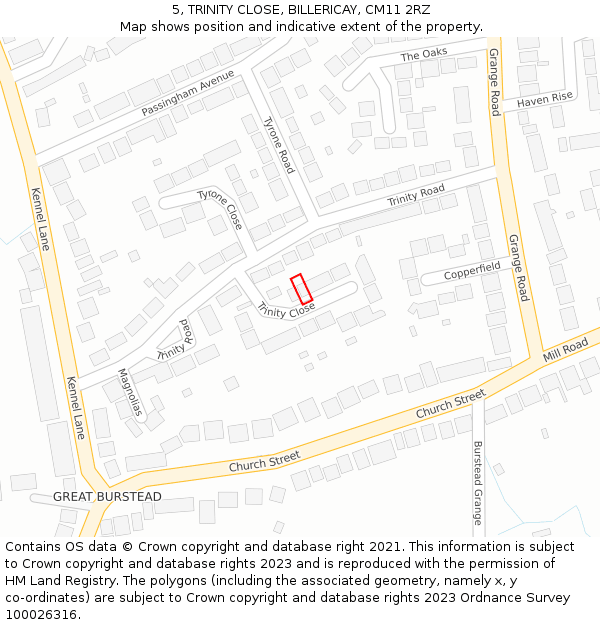 5, TRINITY CLOSE, BILLERICAY, CM11 2RZ: Location map and indicative extent of plot