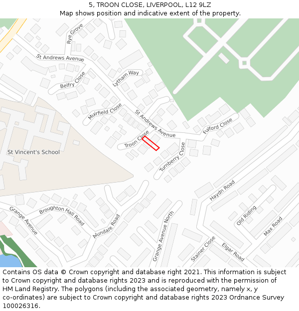 5, TROON CLOSE, LIVERPOOL, L12 9LZ: Location map and indicative extent of plot