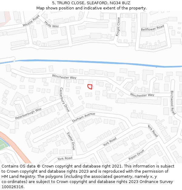 5, TRURO CLOSE, SLEAFORD, NG34 8UZ: Location map and indicative extent of plot