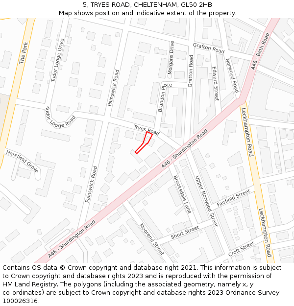 5, TRYES ROAD, CHELTENHAM, GL50 2HB: Location map and indicative extent of plot