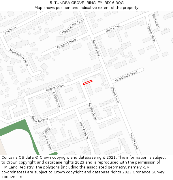 5, TUNDRA GROVE, BINGLEY, BD16 3QG: Location map and indicative extent of plot