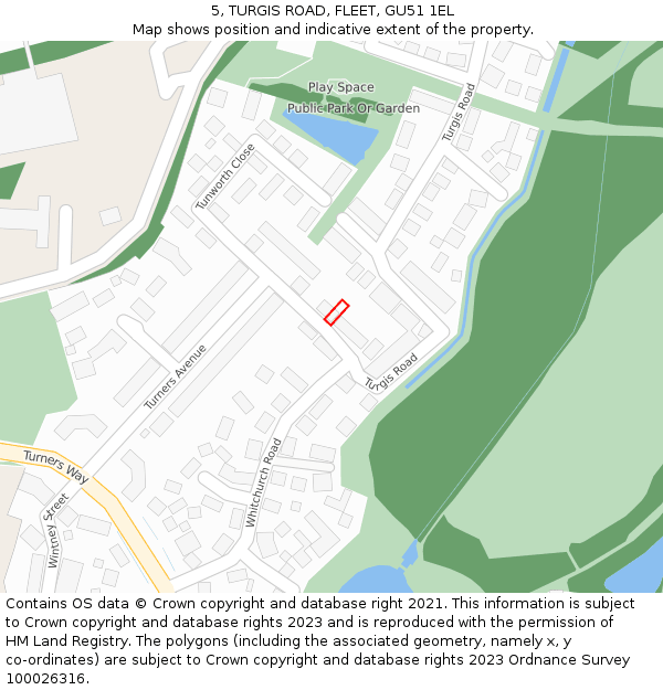 5, TURGIS ROAD, FLEET, GU51 1EL: Location map and indicative extent of plot