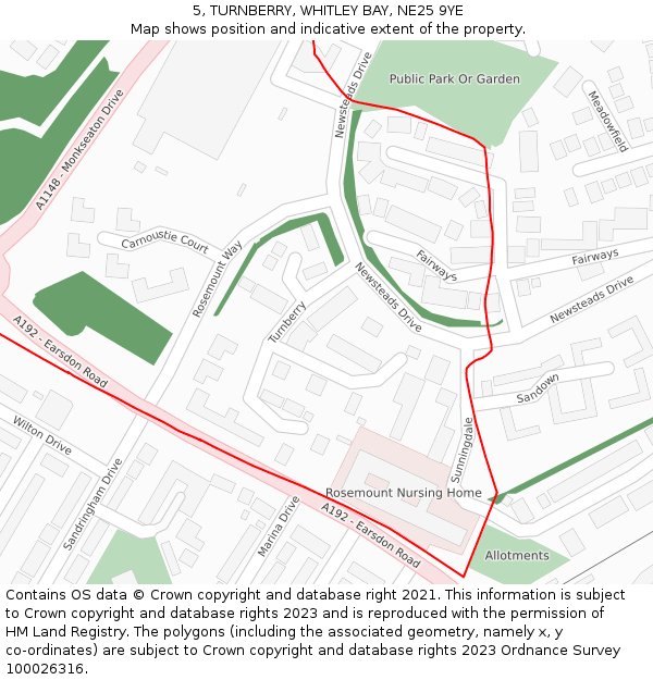 5, TURNBERRY, WHITLEY BAY, NE25 9YE: Location map and indicative extent of plot