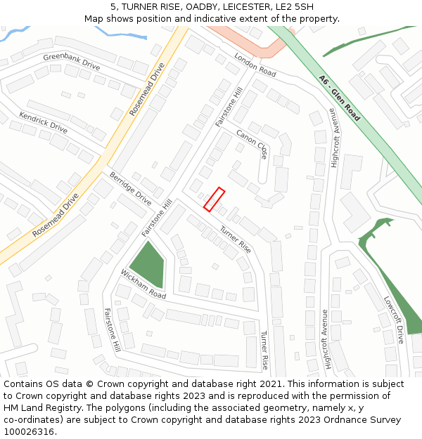 5, TURNER RISE, OADBY, LEICESTER, LE2 5SH: Location map and indicative extent of plot