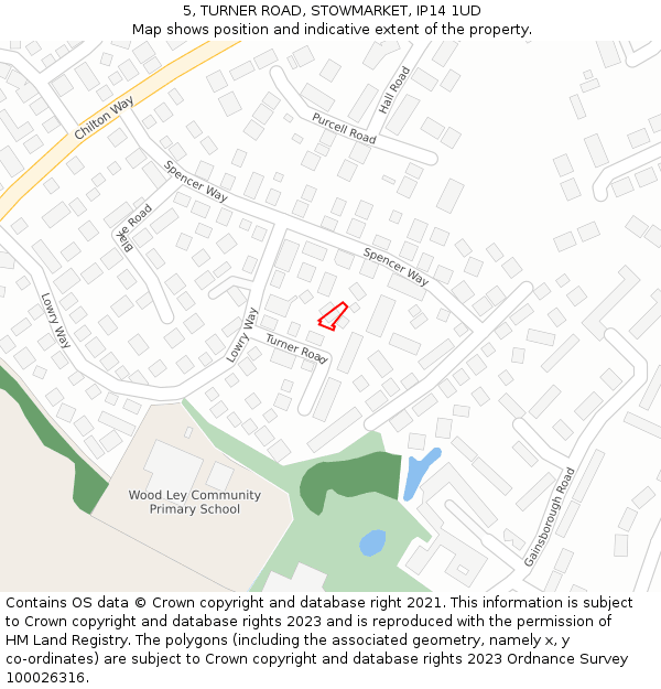 5, TURNER ROAD, STOWMARKET, IP14 1UD: Location map and indicative extent of plot