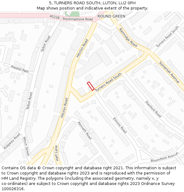 5, TURNERS ROAD SOUTH, LUTON, LU2 0PH: Location map and indicative extent of plot