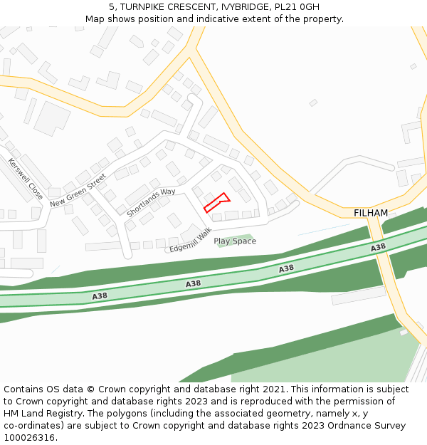 5, TURNPIKE CRESCENT, IVYBRIDGE, PL21 0GH: Location map and indicative extent of plot