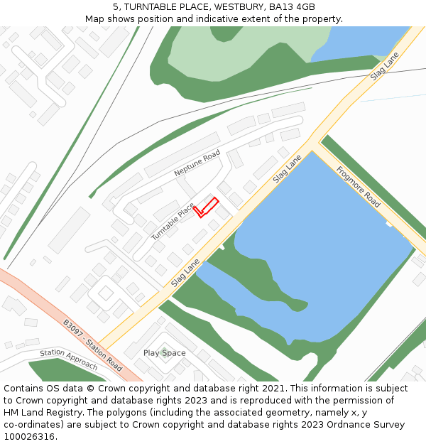 5, TURNTABLE PLACE, WESTBURY, BA13 4GB: Location map and indicative extent of plot