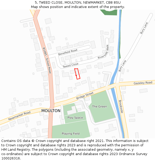 5, TWEED CLOSE, MOULTON, NEWMARKET, CB8 8SU: Location map and indicative extent of plot