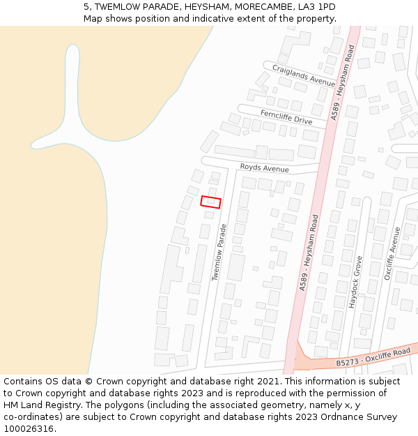 5, TWEMLOW PARADE, HEYSHAM, MORECAMBE, LA3 1PD: Location map and indicative extent of plot