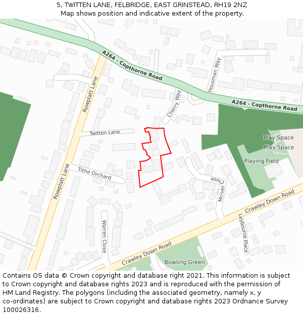 5, TWITTEN LANE, FELBRIDGE, EAST GRINSTEAD, RH19 2NZ: Location map and indicative extent of plot