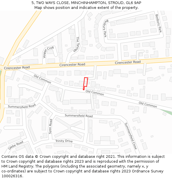 5, TWO WAYS CLOSE, MINCHINHAMPTON, STROUD, GL6 9AP: Location map and indicative extent of plot