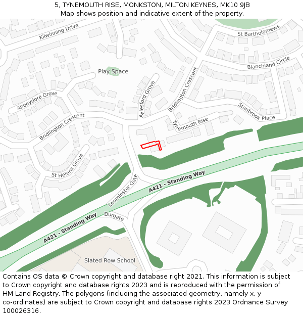 5, TYNEMOUTH RISE, MONKSTON, MILTON KEYNES, MK10 9JB: Location map and indicative extent of plot