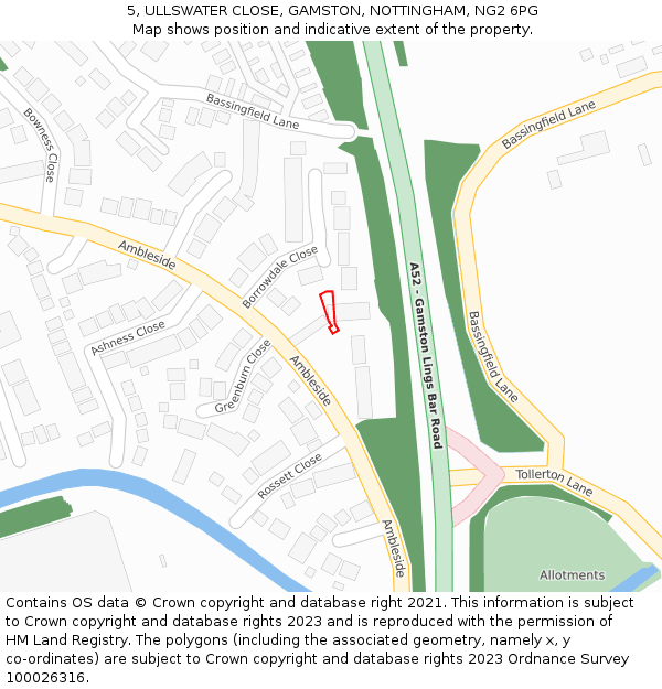 5, ULLSWATER CLOSE, GAMSTON, NOTTINGHAM, NG2 6PG: Location map and indicative extent of plot