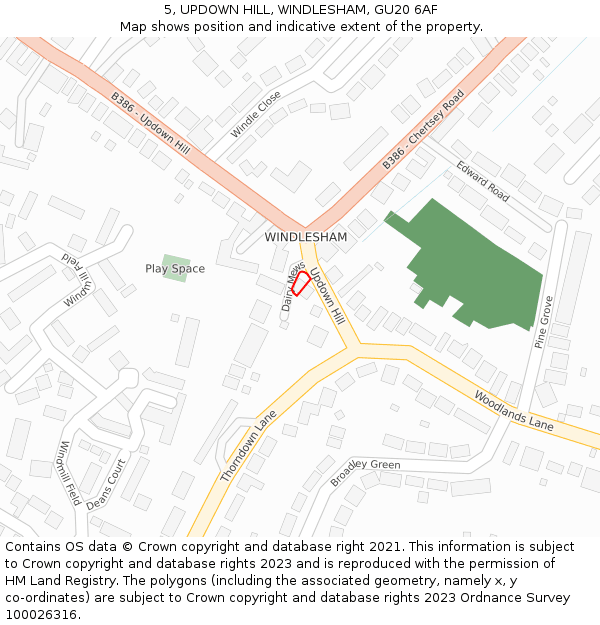 5, UPDOWN HILL, WINDLESHAM, GU20 6AF: Location map and indicative extent of plot