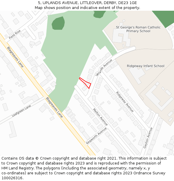 5, UPLANDS AVENUE, LITTLEOVER, DERBY, DE23 1GE: Location map and indicative extent of plot