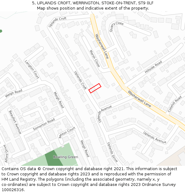 5, UPLANDS CROFT, WERRINGTON, STOKE-ON-TRENT, ST9 0LF: Location map and indicative extent of plot