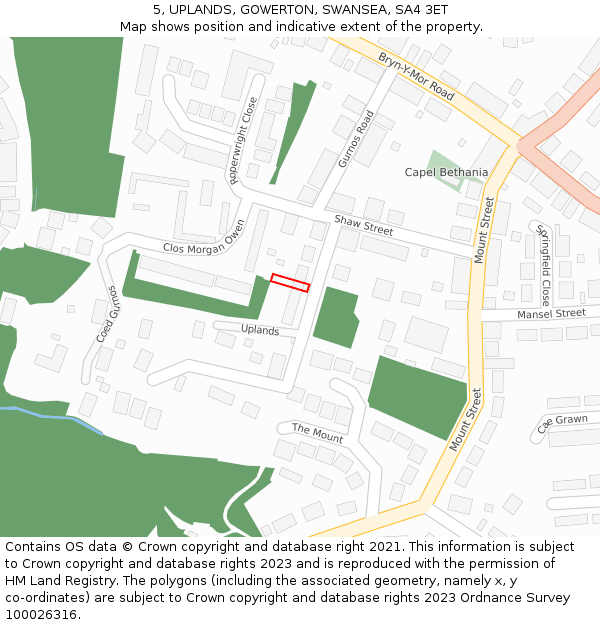 5, UPLANDS, GOWERTON, SWANSEA, SA4 3ET: Location map and indicative extent of plot