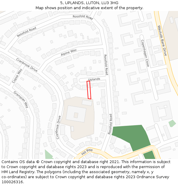 5, UPLANDS, LUTON, LU3 3HG: Location map and indicative extent of plot