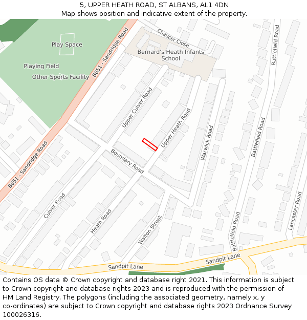 5, UPPER HEATH ROAD, ST ALBANS, AL1 4DN: Location map and indicative extent of plot