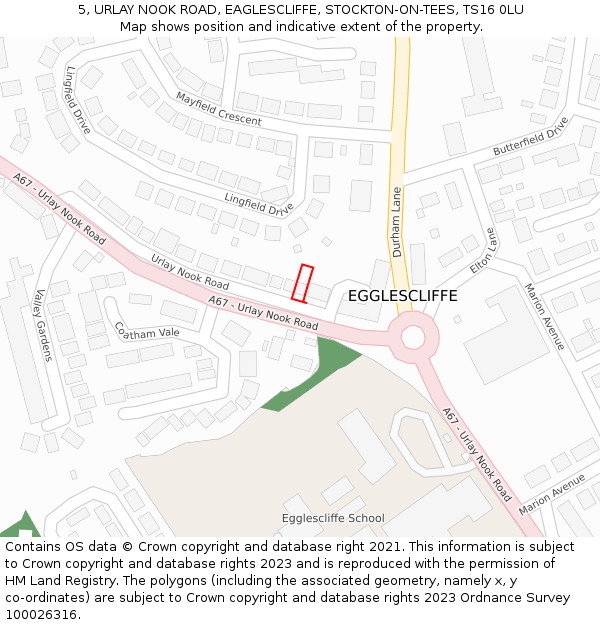 5, URLAY NOOK ROAD, EAGLESCLIFFE, STOCKTON-ON-TEES, TS16 0LU: Location map and indicative extent of plot