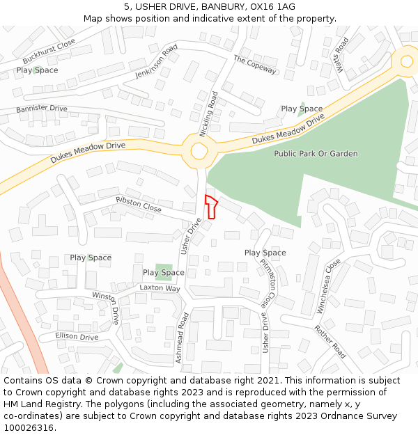 5, USHER DRIVE, BANBURY, OX16 1AG: Location map and indicative extent of plot