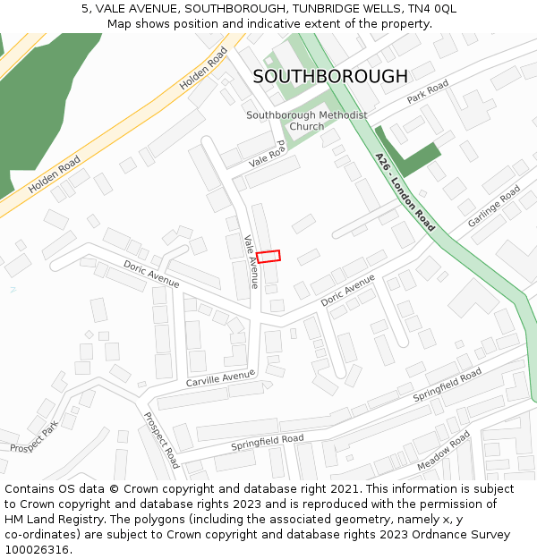 5, VALE AVENUE, SOUTHBOROUGH, TUNBRIDGE WELLS, TN4 0QL: Location map and indicative extent of plot