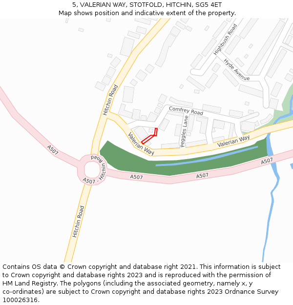 5, VALERIAN WAY, STOTFOLD, HITCHIN, SG5 4ET: Location map and indicative extent of plot