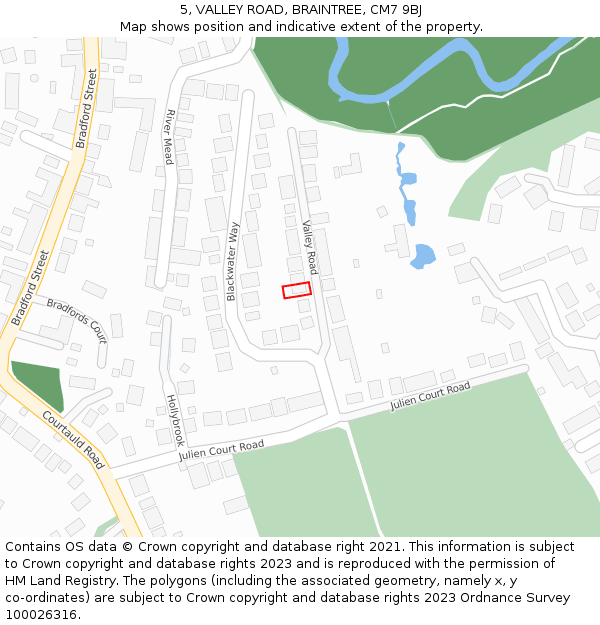 5, VALLEY ROAD, BRAINTREE, CM7 9BJ: Location map and indicative extent of plot