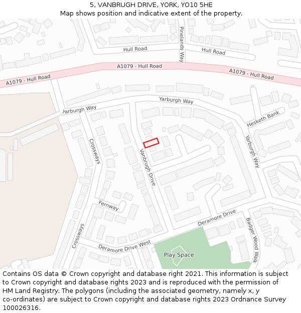 5, VANBRUGH DRIVE, YORK, YO10 5HE: Location map and indicative extent of plot