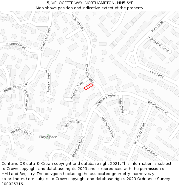 5, VELOCETTE WAY, NORTHAMPTON, NN5 6YF: Location map and indicative extent of plot