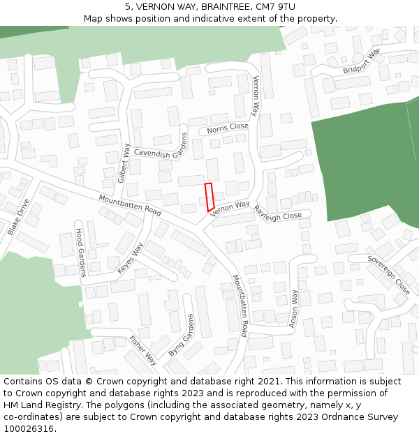 5, VERNON WAY, BRAINTREE, CM7 9TU: Location map and indicative extent of plot