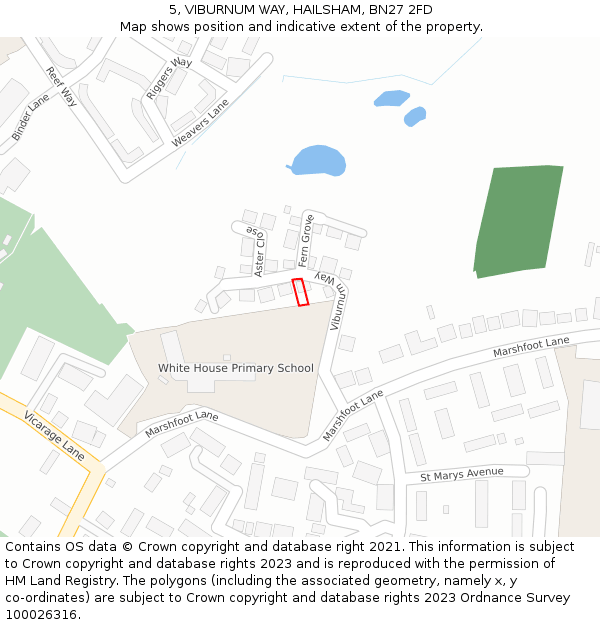 5, VIBURNUM WAY, HAILSHAM, BN27 2FD: Location map and indicative extent of plot