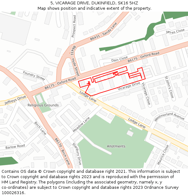 5, VICARAGE DRIVE, DUKINFIELD, SK16 5HZ: Location map and indicative extent of plot