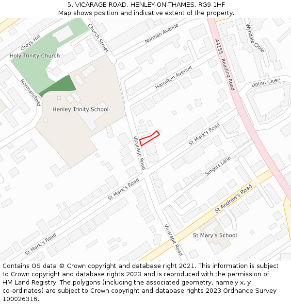 5, VICARAGE ROAD, HENLEY-ON-THAMES, RG9 1HF: Location map and indicative extent of plot