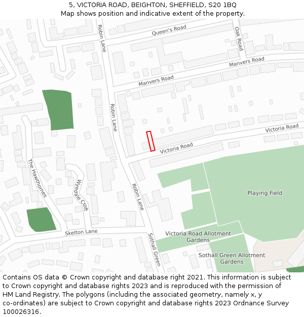 5, VICTORIA ROAD, BEIGHTON, SHEFFIELD, S20 1BQ: Location map and indicative extent of plot